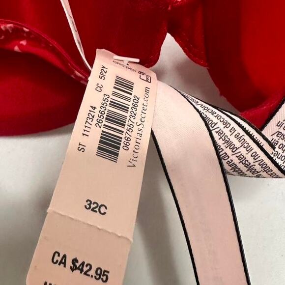Victorias Secret Red Hearts Push Up Bra Size 32C New Tag - Picture 4 of 4